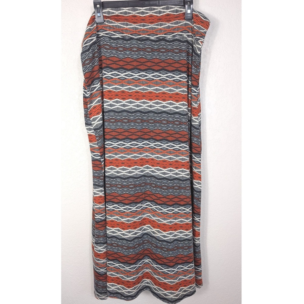 Dynamite Maxi Skirt Women 3X Orange Gray Geometric Tribal Print Knit Stretch